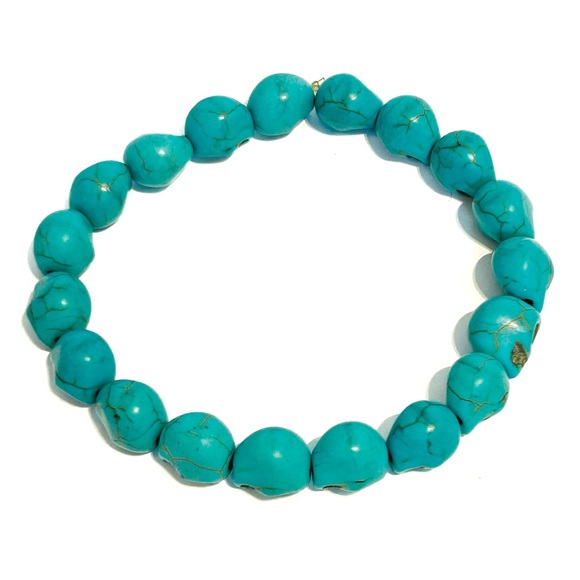 Skull Bead Bracelets Rainbow Teal Blue Stretchy Skeleton Goth Scary Halloween - Picture 11 of 14